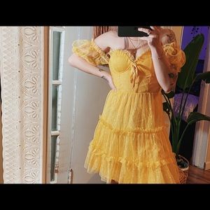 Off the shoulder knot front frill trim dress